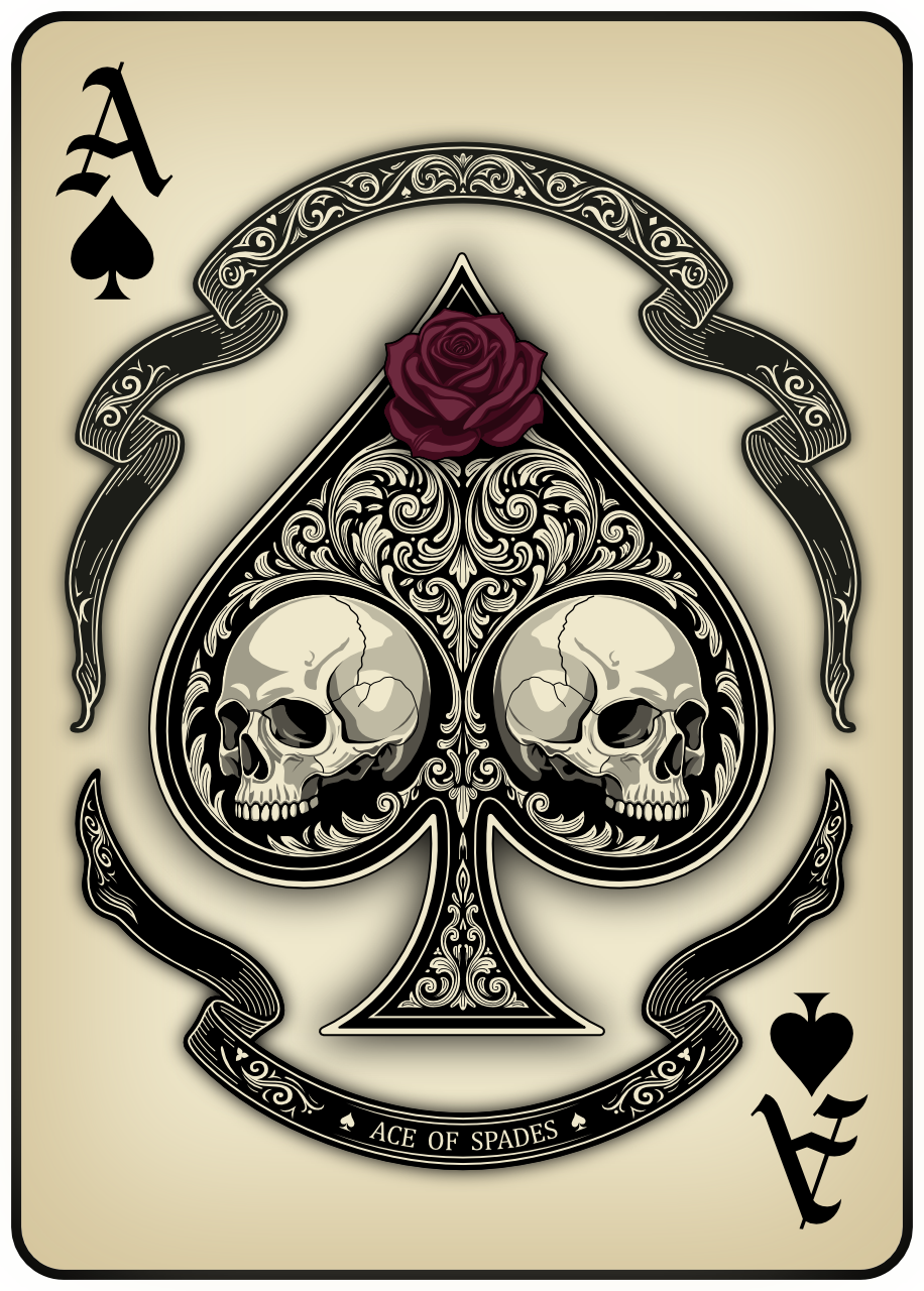 Ace of Spades artwork with skulls and rose