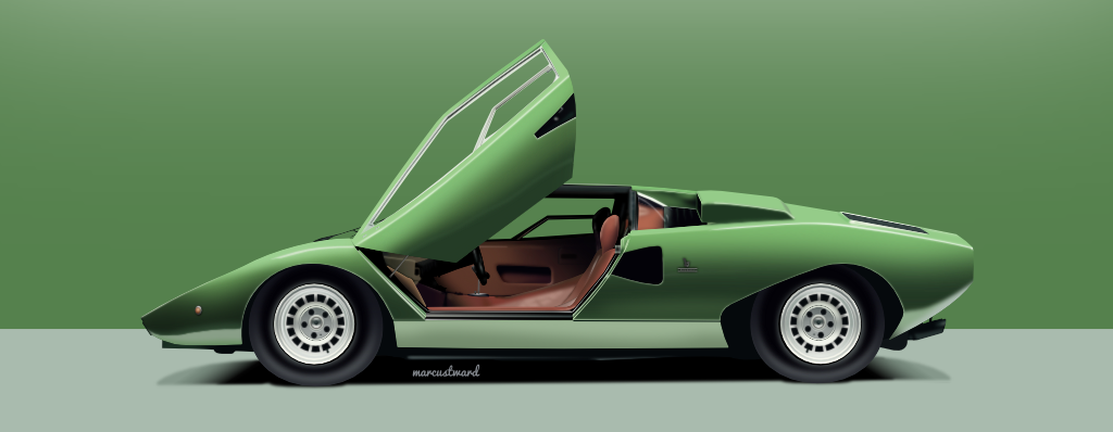 Digital drawing of a green Lamborghini Countach