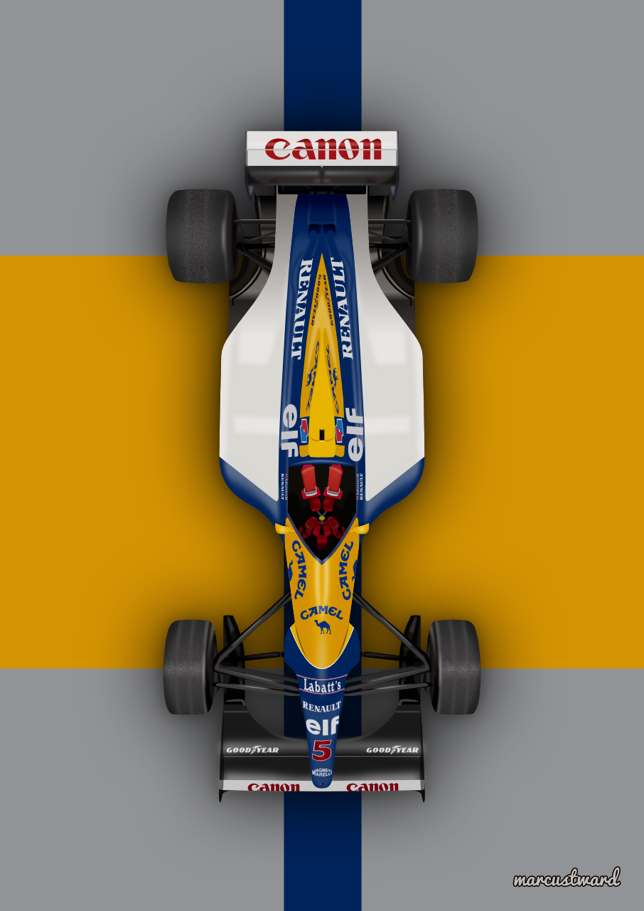 Top view digital artwork of a Williams Formula One car