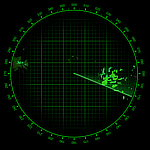 Green circular weather radar with an illuminated sweep