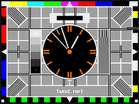 BBC TWO-D test card with a vintage clock in the centre
