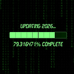 Green digital year progress meter against a Matrix-style background